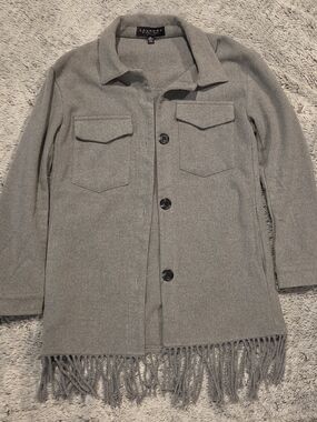 Laundry By Shelli Segal Gray Fringe Button-Front Trench Coat XS